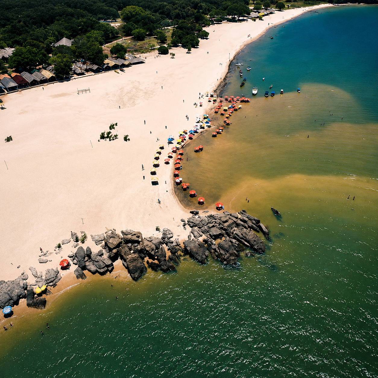 Vista aérea da faixa de areia de Ponta de Pedras