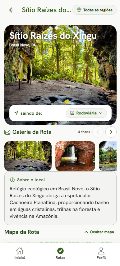 Tela de detalhes da rota no aplicativo