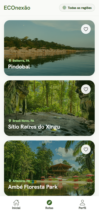 Tela do app com catálogo de rotas